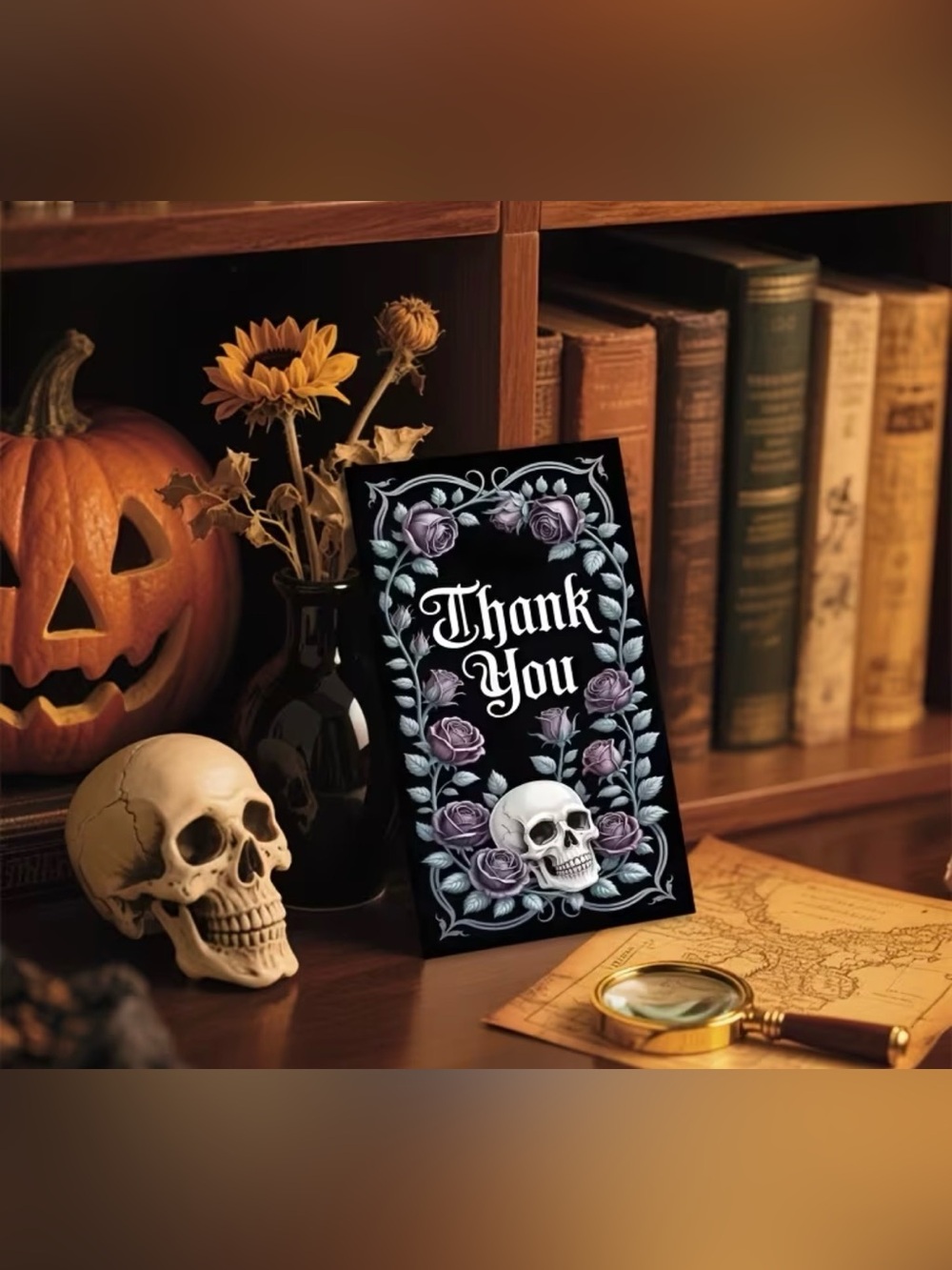Thank You Gothic Skull & Lavender Rose Cards - Set of 25 - Picture 6 of 6